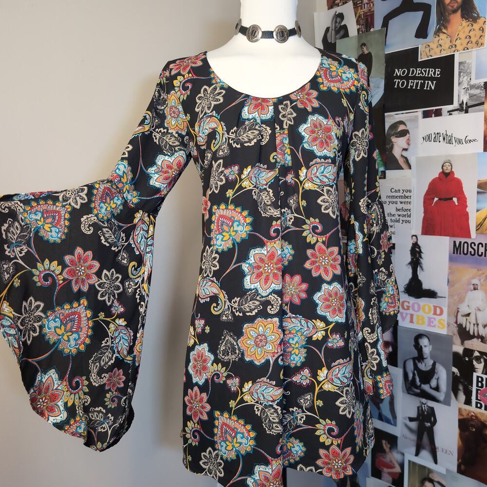 Bell Sleeve Whimsy Floral Paisley Tunic Boho